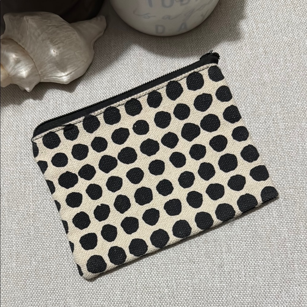 Target brand Cloth Zip Top Mini Pouch-Cream with Black Abstract Dots-Gently Used